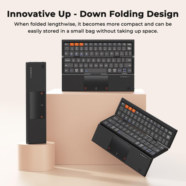 Clound Ants Foldable Bluetooth Keyboard with Touchpad, Tri-Folding Compact Box Portable Keyboard, Rechargeable Wireless Travel Keyboards with Trackpad for iPad Smartphone Laptop PC Windows iOS Mac Android