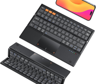 Clound Ants Foldable Bluetooth Keyboard with Touchpad, Tri-Folding Compact Box Portable Keyboard, Rechargeable Wireless Travel Keyboards with Trackpad for iPad Smartphone Laptop PC Windows iOS Mac Android