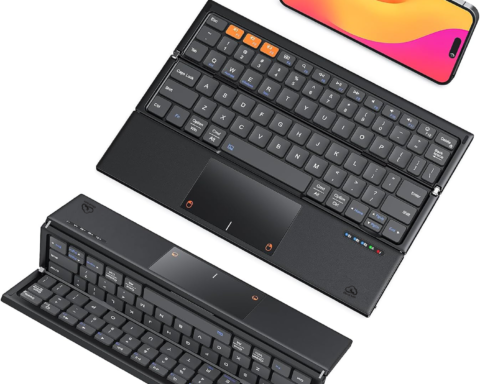 Clound Ants Foldable Bluetooth Keyboard with Touchpad, Tri-Folding Compact Box Portable Keyboard, Rechargeable Wireless Travel Keyboards with Trackpad for iPad Smartphone Laptop PC Windows iOS Mac Android