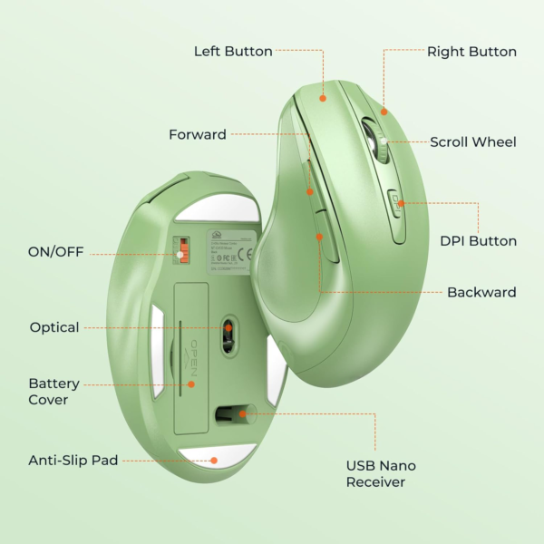 Clound Ants  Wireless Keyboard and Mouse, Full-Sized Cordless Keyboard with Wrist Rest and 3 DPI Adjustable Mouse, 2.4G Wireless, Compatible with PC/Computer/Laptop/Windows/Mac, Green
