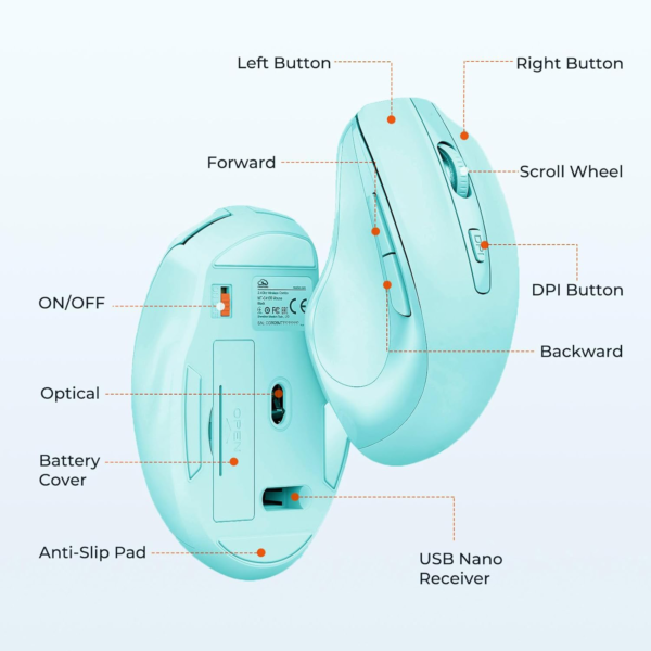 Clound ants Wireless Keyboard and Mouse, Full-Sized Cordless Keyboard with Wrist Rest, 3 DPI Adjustable Mouse, 2.4GHz USB-A Receiver, Computer Keyboard for PC/Computer/Laptop/Windows/Mac, Blue