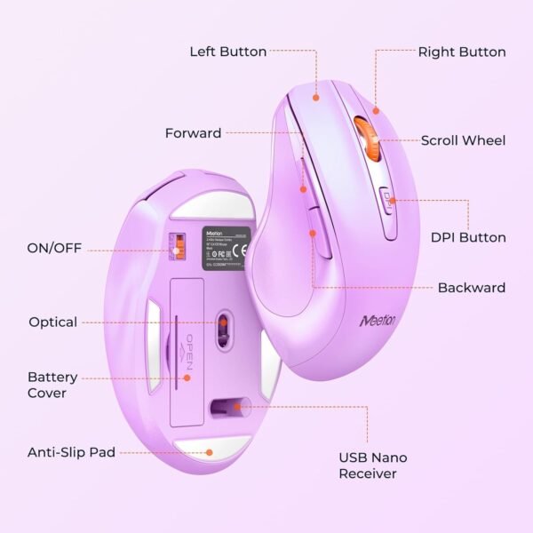 Clound Ants Wireless Keyboard and Mouse, Full-Sized Cordless Keyboard with Wrist Rest and 3 DPI Adjustable Mouse, 2.4G Wireless, Purple, for PC/Computer/Laptop/Windows/Mac