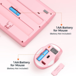 Clound Ants Wireless Keyboard and Mouse, Full-Sized Cordless Keyboard with Wrist Rest, 3 DPI Adjustable Mouse, Keyboard and Mouse Set with 2.4GHz USB Receiver, for PC/Computer/Laptop/Windows/Mac, Pink