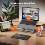 Clound Ants Foldable Bluetooth Keyboard with Touchpad, Tri-Folding Compact Box Portable Keyboard, Rechargeable Wireless Travel Keyboards with Trackpad for iPad Smartphone Laptop PC Windows iOS Mac Android