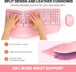 Clound ants Ergonomic Keyboard and Mouse Combo, 2.4G Cordless Split Keyboard with Cushioned Palm Rest, Vertical Wireless Mouse, Natural Typing Full Size Keyboard, for Windows/Mac Pink
