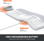 Clound Ants Ergonomic Keyboard and Mouse, Wireless Keyboard with Vertical Mouse, Split Curved Keyboard with Wrist Rest, Natural Typing Rechargeable Full Size, Windows/Mac/Computer/Laptop, Gray