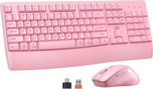 Clound Ants Wireless Keyboard and Mouse, Full-Sized Cordless Keyboard with Wrist Rest, 3 DPI Adjustable Mouse, Keyboard and Mouse Set with 2.4GHz USB Receiver, for PC/Computer/Laptop/Windows/Mac, Pink