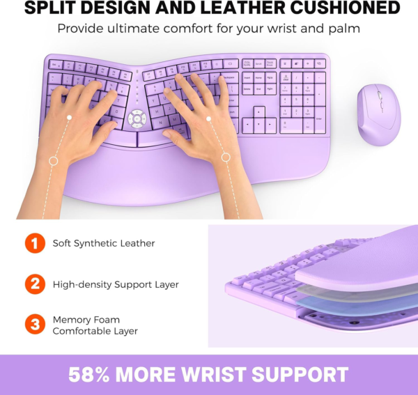 clound ants Ergonomic Wireless Keyboard and Mouse, Curved Keyboard with Vertical Mouse, Split Ergo Keyboard with Wrist Rest, Natural Typing Rechargeable Full...