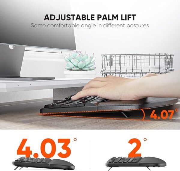 Clound ants Ergonomic Keyboard and Mouse, Wireless Keyboard with Vertical Mouse, Split Curved Keyboard with Wrist Rest, Natural Typing USB Receiver Rechargeable Full Size, Windows/Mac/PC/Laptop, Large