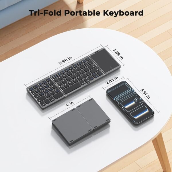 Clound Ants Foldable Bluetooth Keyboard with Touchpad, 3 Devices Portable Wireless Keyboard with Numeric Keypad, Full Size Rechargeable Business Travel for iPad Mobile Phone Laptop PC iOS Android Windows Mac