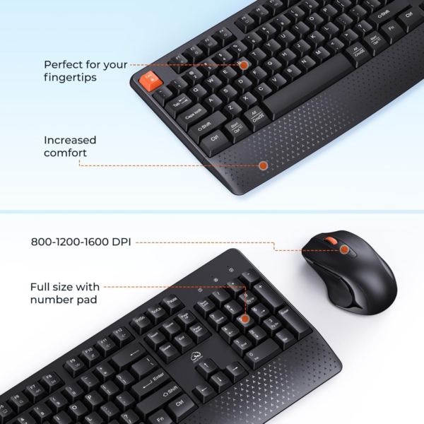 Clound Ants New Wireless Keyboard and Mouse, Computer Keyboard Mouse Combo, 3 DPI Adjustable Mouse Full-Sized Cordless Keyboard, for PC/Computer/Laptop/Windows/Mac, Black New 2025