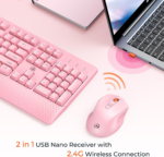 Clound Ants Wireless Keyboard and Mouse, Full-Sized Cordless Keyboard with Wrist Rest, 3 DPI Adjustable Mouse, Keyboard and Mouse Set with 2.4GHz USB Receiver, for PC/Computer/Laptop/Windows/Mac, Pink