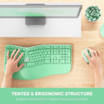 clound ants Ergonomic Keyboard and Mouse, Ergo Wireless Keyboard with Vertical Mouse, Split Curved Keyboard with Wrist Rest, Full Size Natural Typing, Windows/Mac/Computer/Laptop, Green