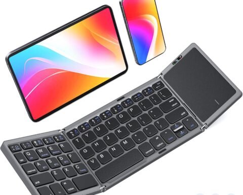 Clound AntsFoldable Keyboard with Touchpad, Bluetooth Wireless Portable Keyboard, Rechargeable Slim Pocket Folding Keyboard, Full Size Keyboard, Travel for iOS Android Windows Mac OS Laptop PC Tablet