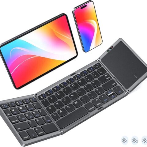 Clound AntsFoldable Keyboard with Touchpad, Bluetooth Wireless Portable Keyboard, Rechargeable Slim Pocket Folding Keyboard, Full Size Keyboard, Travel for iOS Android Windows Mac OS Laptop PC Tablet
