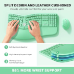 clound ants Ergonomic Keyboard and Mouse, Ergo Wireless Keyboard with Vertical Mouse, Split Curved Keyboard with Wrist Rest, Full Size Natural Typing, Windows/Mac/Computer/Laptop, Green