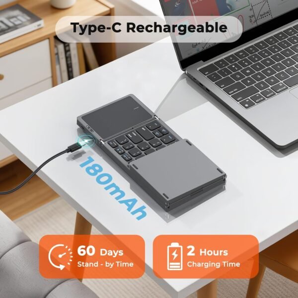 Clound Ants Foldable Bluetooth Keyboard with Touchpad, 3 Devices Portable Wireless Keyboard with Numeric Keypad, Full Size Rechargeable Business Travel for iPad Mobile Phone Laptop PC iOS Android Windows Mac