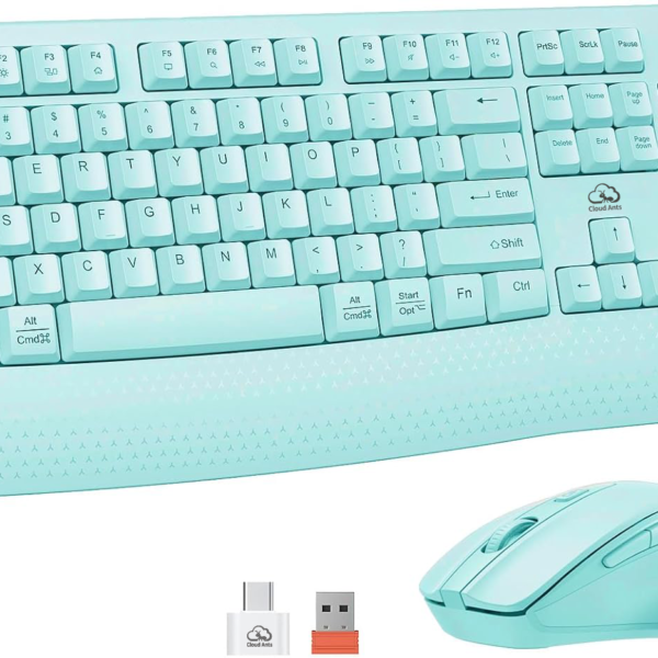 Clound ants Wireless Keyboard and Mouse, Full-Sized Cordless Keyboard with Wrist Rest, 3 DPI Adjustable Mouse, 2.4GHz USB-A Receiver, Computer Keyboard for PC/Computer/Laptop/Windows/Mac, Blue