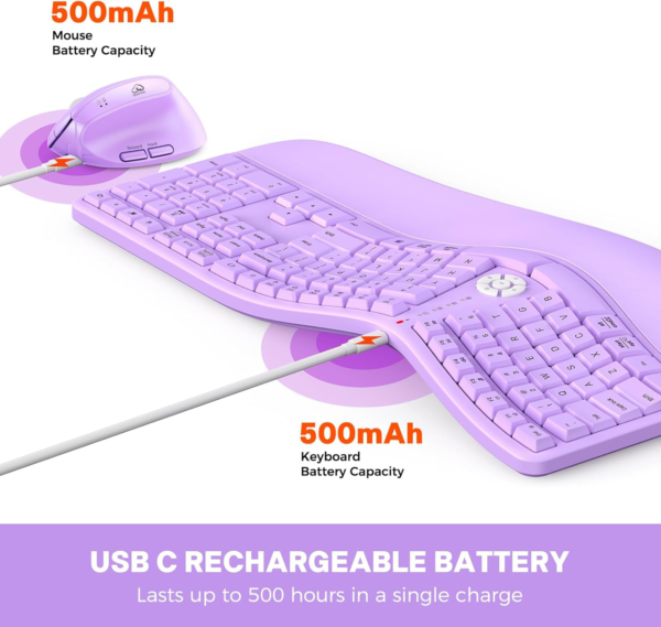 clound ants Ergonomic Wireless Keyboard and Mouse, Curved Keyboard with Vertical Mouse, Split Ergo Keyboard with Wrist Rest, Natural Typing Rechargeable Full...