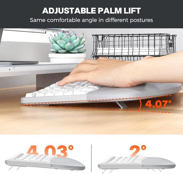 Clound Ants Ergonomic Keyboard and Mouse, Wireless Keyboard with Vertical Mouse, Split Curved Keyboard with Wrist Rest, Natural Typing Rechargeable Full Size, Windows/Mac/Computer/Laptop, Gray