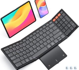 Clound Ants Foldable Bluetooth Keyboard with Touchpad, 3 Devices Portable Wireless Keyboard with Numeric Keypad, Full Size Rechargeable Business Travel for iPad Mobile Phone Laptop PC iOS Android Windows Mac