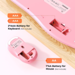 Clound Ants Ergonomic Keyboard and Mouse Wireless, Wave Keys Natural Typing, 2.4G Wireless Keyboard with Wrist Rest, 4 Adjustable DPI Mouse, Computer/Laptop/Windows/Mac, Pink