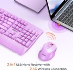 Clound Ants Wireless Keyboard and Mouse, Full-Sized Cordless Keyboard with Wrist Rest and 3 DPI Adjustable Mouse, 2.4G Wireless, Purple, for PC/Computer/Laptop/Windows/Mac