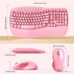 Clound Ants Ergonomic Keyboard and Mouse Wireless, Wave Keys Natural Typing, 2.4G Wireless Keyboard with Wrist Rest, 4 Adjustable DPI Mouse, Computer/Laptop/Windows/Mac, Pink