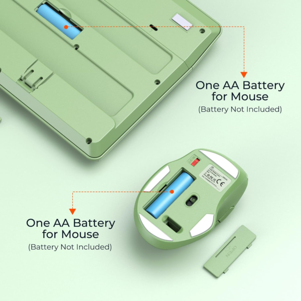 Clound Ants  Wireless Keyboard and Mouse, Full-Sized Cordless Keyboard with Wrist Rest and 3 DPI Adjustable Mouse, 2.4G Wireless, Compatible with PC/Computer/Laptop/Windows/Mac, Green