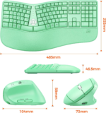 clound ants Ergonomic Keyboard and Mouse, Ergo Wireless Keyboard with Vertical Mouse, Split Curved Keyboard with Wrist Rest, Full Size Natural Typing, Windows/Mac/Computer/Laptop, Green