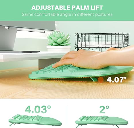 clound ants Ergonomic Keyboard and Mouse, Ergo Wireless Keyboard with Vertical Mouse, Split Curved Keyboard with Wrist Rest, Full Size Natural Typing, Windows/Mac/Computer/Laptop, Green