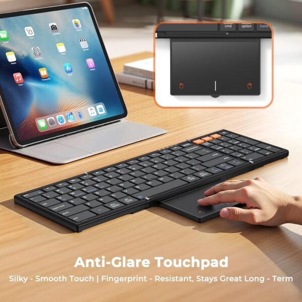 Clound Ants Foldable Bluetooth Keyboard with Touchpad, 3 Devices Portable Wireless Keyboard with Numeric Keypad, Full Size Rechargeable Business Travel for iPad Mobile Phone Laptop PC iOS Android Windows Mac
