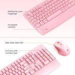 Clound Ants Wireless Keyboard and Mouse, Full-Sized Cordless Keyboard with Wrist Rest, 3 DPI Adjustable Mouse, Keyboard and Mouse Set with 2.4GHz USB Receiver, for PC/Computer/Laptop/Windows/Mac, Pink