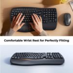 Clound Ants Ergonomic Keyboard and Mouse Wireless Combo, Wave Keys Natural Typing, 2.4G USB Receiver Wireless Keyboard with Wrist Rest, 4 Adjustable DPI Optical Mouse, Computer/Laptop/Windows/Mac, Black