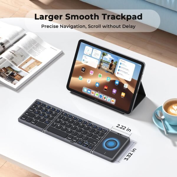Clound Ants Foldable Bluetooth Keyboard with Touchpad, 3 Devices Portable Wireless Keyboard with Numeric Keypad, Full Size Rechargeable Business Travel for iPad Mobile Phone Laptop PC iOS Android Windows Mac