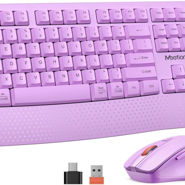 Clound Ants Wireless Keyboard and Mouse, Full-Sized Cordless Keyboard with Wrist Rest and 3 DPI Adjustable Mouse, 2.4G Wireless, Purple, for PC/Computer/Laptop/Windows/Mac