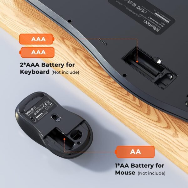 Clound Ants Ergonomic Keyboard and Mouse Wireless Combo, Wave Keys Natural Typing, 2.4G USB Receiver Wireless Keyboard with Wrist Rest, 4 Adjustable DPI Optical Mouse, Computer/Laptop/Windows/Mac, Black