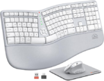 Clound Ants Ergonomic Keyboard and Mouse, Wireless Keyboard with Vertical Mouse, Split Curved Keyboard with Wrist Rest, Natural Typing Rechargeable Full Size, Windows/Mac/Computer/Laptop, Gray