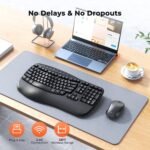 Clound Ants Ergonomic Keyboard and Mouse Wireless Combo, Wave Keys Natural Typing, 2.4G USB Receiver Wireless Keyboard with Wrist Rest, 4 Adjustable DPI Optical Mouse, Computer/Laptop/Windows/Mac, Black