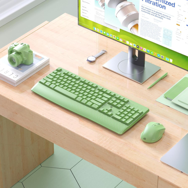 Clound Ants  Wireless Keyboard and Mouse, Full-Sized Cordless Keyboard with Wrist Rest and 3 DPI Adjustable Mouse, 2.4G Wireless, Compatible with PC/Computer/Laptop/Windows/Mac, Green