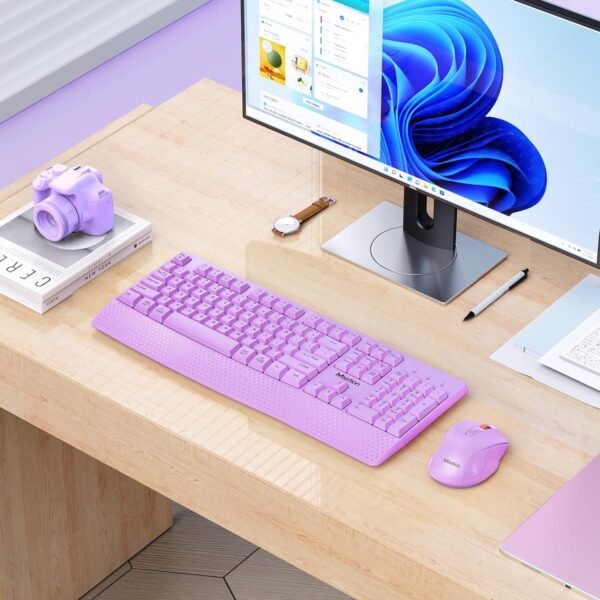 Clound Ants Wireless Keyboard and Mouse, Full-Sized Cordless Keyboard with Wrist Rest and 3 DPI Adjustable Mouse, 2.4G Wireless, Purple, for PC/Computer/Laptop/Windows/Mac