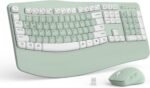 Wireless Keyboard and Mouse Combo, 2.4G Full Size Wave Keys Ergonomic Keyboard with Wrist Rest Natural Typing, 3 DPI Adjustable Ergonomic Mouse for Computer/Laptop/Windows/Mac (Avocado Green-A)