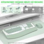 Wireless Keyboard and Mouse Combo, 2.4G Full Size Wave Keys Ergonomic Keyboard with Wrist Rest Natural Typing, 3 DPI Adjustable Ergonomic Mouse for Computer/Laptop/Windows/Mac (Avocado Green-A)