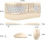 Ergonomic Wireless Keyboard and Mouse Combo, Wave Keys Keyboard with Wrist Rest, Natural Typing, 3 DPI Adjustable Ergonomic Silent Mouse for Computer/Laptop/Windows/Mac (Latte-B)