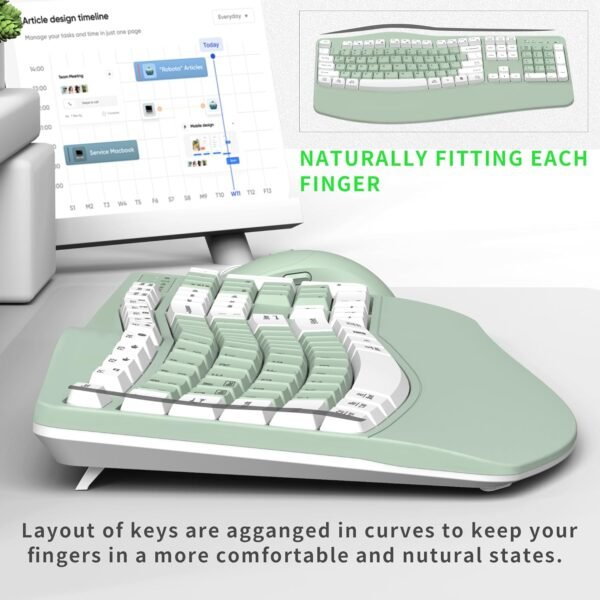 Wireless Keyboard and Mouse Combo, 2.4G Full Size Wave Keys Ergonomic Keyboard with Wrist Rest Natural Typing, 3 DPI Adjustable Ergonomic Mouse for Computer/Laptop/Windows/Mac (Avocado Green-A)