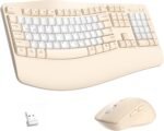 Ergonomic Wireless Keyboard and Mouse Combo, Wave Keys Keyboard with Wrist Rest, Natural Typing, 3 DPI Adjustable Ergonomic Silent Mouse for Computer/Laptop/Windows/Mac (Latte-B)