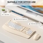 Ergonomic Wireless Keyboard and Mouse Combo, Wave Keys Keyboard with Wrist Rest, Natural Typing, 3 DPI Adjustable Ergonomic Silent Mouse for Computer/Laptop/Windows/Mac (Latte-B)