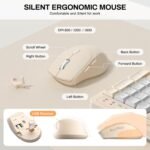 Ergonomic Wireless Keyboard and Mouse Combo, Wave Keys Keyboard with Wrist Rest, Natural Typing, 3 DPI Adjustable Ergonomic Silent Mouse for Computer/Laptop/Windows/Mac (Latte-B)