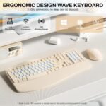 Ergonomic Wireless Keyboard and Mouse Combo, Wave Keys Keyboard with Wrist Rest, Natural Typing, 3 DPI Adjustable Ergonomic Silent Mouse for Computer/Laptop/Windows/Mac (Latte-B)