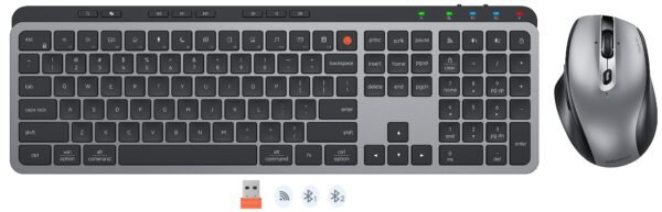 cloud ants New Wireless Bluetooth Keyboard & Mouse, Dual Bluetooth & USB Full Size Rechargeable Keyboard with 4 DPI Ergonomic Mice for Laptop/PC/Computer/iPad, Mac/Windows, C9990 Black Grey